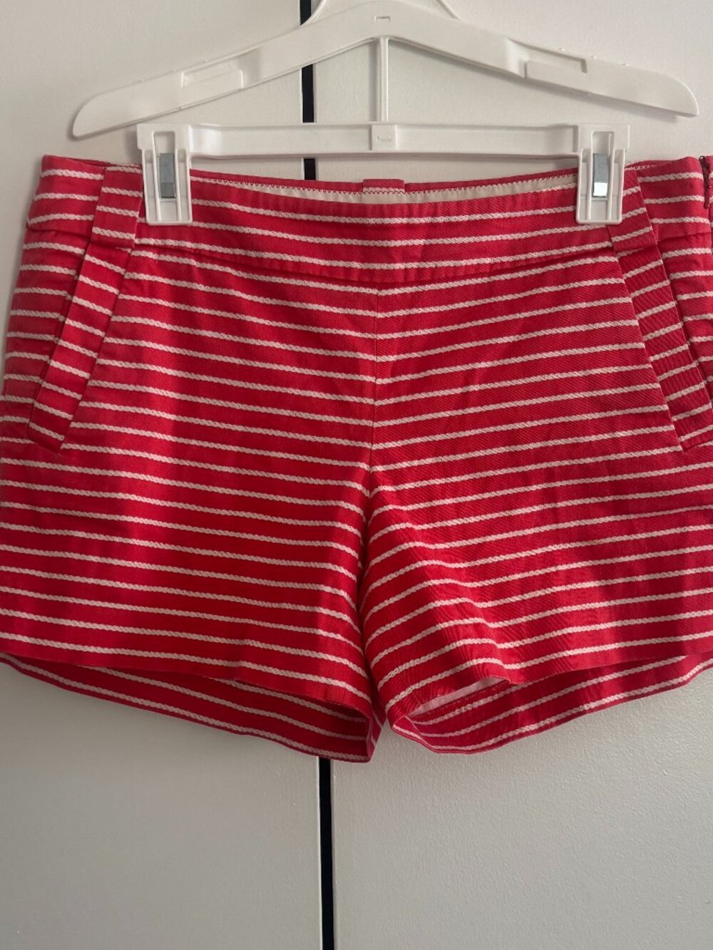 J.Crew Women's Striped Side-Zip Shorts Red White Size 8